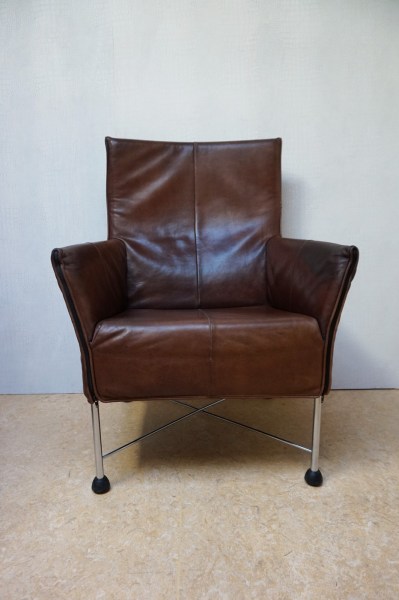 Montis-Charly-Flex-stoel-fauteuil-Gerard van den Berg-bruin-leder-rvs-vintage-geleefd-gebruikt-tweedehands